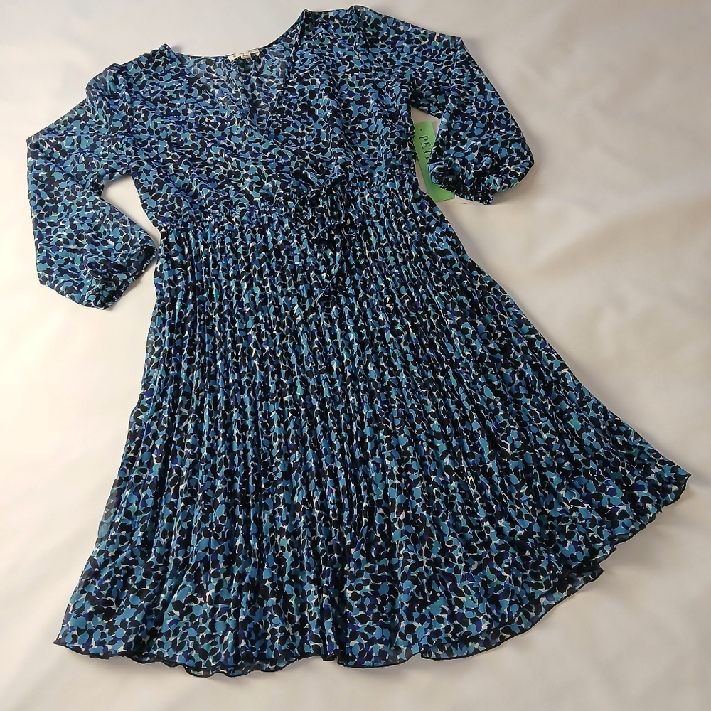 NWT New Indigo Rose Long Sleeve Blue Dress Pleated Bottom petite XL